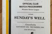 1990 Young Munster v Sunday's Well - Munster Senior League Programme