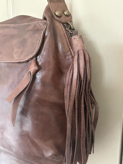 All saints distressed genuine leather Spitalfields multi tassel adjustable bag