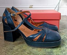 Esska Chaza Vegan Navy Blue Size 41 (UK7.5), Mid Heel T-Bar Shoe