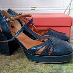 Esska Chaza Vegan Navy Blue Size 41 (UK7.5), Mid Heel T-Bar Shoe
