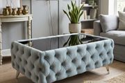 Chesterfield Coffee Table Velvet Rectangle 83x63x45cm with Glass