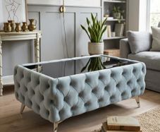 Chesterfield Coffee Table Velvet Rectangle 83x63x45cm with Glass