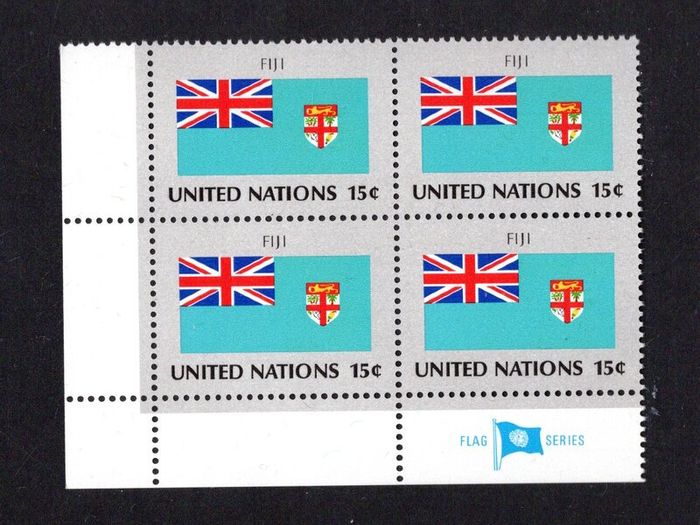 1980 United Nations New York Fiji National Flag (part of flag series) Block of 4 Mint Never Hinged (MNH)