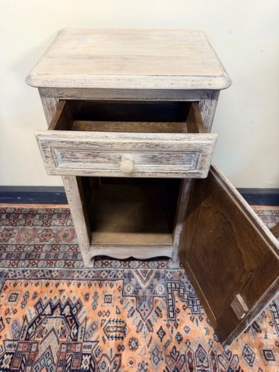 1900s French Bleached & Whitewashed Oak Bedside Table