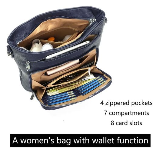 Brand New Women's Shoulder Bag Large Trendy Handbag with Wallet Function - Blue