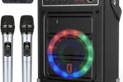 Karaoke Machine with 2 UHF Wireless Microphones, Bluetooth Speaker with Bass/Treble Adjustment and LED Light, PA System Support TWS, AUX in, FM, REC, Supply for Party/Adults/Kids MULTIPLE COLOURS AVAILABLE (FREE POSTAGE)