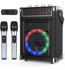 Karaoke Machine with 2 UHF Wireless Microphones, Bluetooth Speaker with Bass/Treble Adjustment and LED Light, PA System Support TWS, AUX in, FM, REC, Supply for Party/Adults/Kids MULTIPLE COLOURS AVAILABLE (FREE POSTAGE)