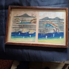 Japanese woodblock Pictures diptych featuring a landscape scene in the style of Edo-period ukiyo-e artists