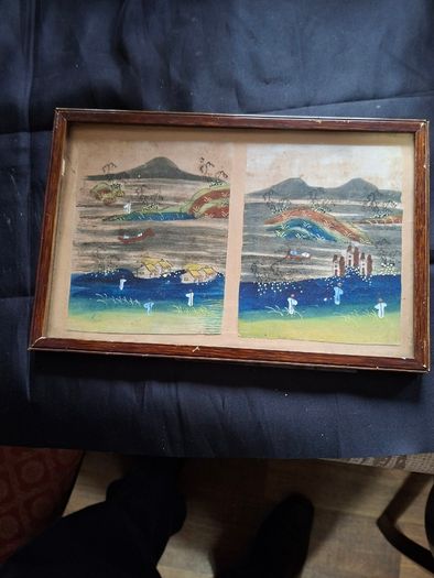 Japanese woodblock Pictures diptych featuring a landscape scene in the style of Edo-period ukiyo-e artists