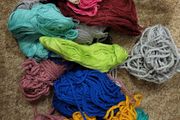 Leftovers of acrylic wool and cotton yarn, knitting, crochet