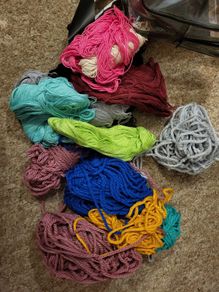 Leftovers of acrylic wool and cotton yarn, knitting, crochet