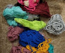 Leftovers of acrylic wool and cotton yarn, knitting, crochet