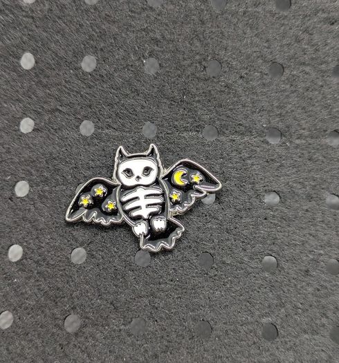 Skeleton owl enamel pin