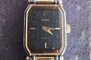 Vintage 1980s Pulsar Quartz Ladies Watch,  Black &amp; Gold Two-Tone, New Battery