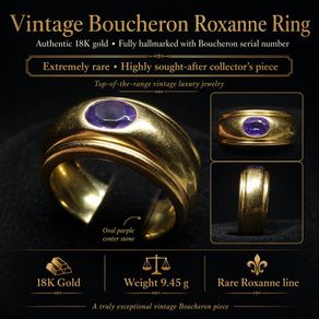 Authentic Vintage Boucheron Roxane 18K Gold Ring with Amethyst  Fully Hallmarked & Serial Numbered