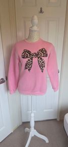Shein Girls Pink Leopard Bow Sweatshirt Jumper Age 12Y Casual Cute Top