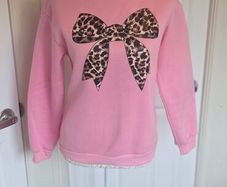 Shein Girls Pink Leopard Bow Sweatshirt Jumper Age 12Y Casual Cute Top