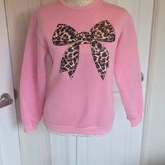 Shein Girls Pink Leopard Bow Sweatshirt Jumper Age 12Y Casual Cute Top