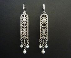 Art Deco Dangle Drop Silver Statement Earrings