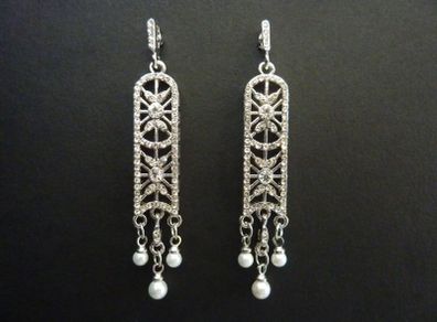 Art Deco Dangle Drop Silver Statement Earrings