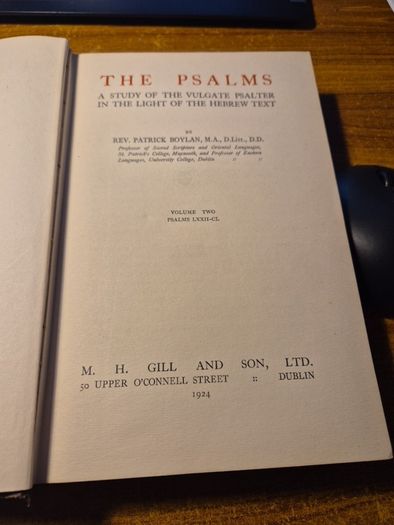 1926, Antique Find. The Psalms Patrick Boylan. A study of the Vulgate Psalter in the Light of the Hebrew Text. 2 Volumes. Vintage. Religious.