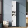Tall Bathroom Storage Cabinet with Light, Narrow Slim Storage Cabinet with Doors and Adjustable Shelves,Freestanding Floor Corner Toilet Paper Organizer for Small Space,White Image 6