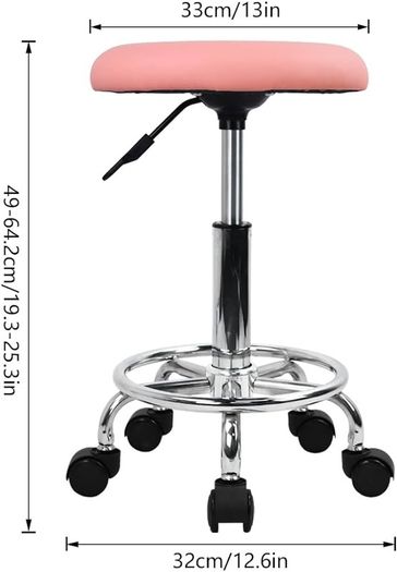 Swivel Rolling Stool Height Adjustable PU Leather Cushion Salon Vanity Massage Office Stool Chair Small