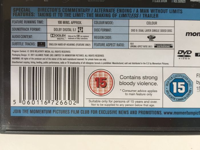 Limitless [2011] Bradley Cooper & Robert De Niro [Movie DVD]