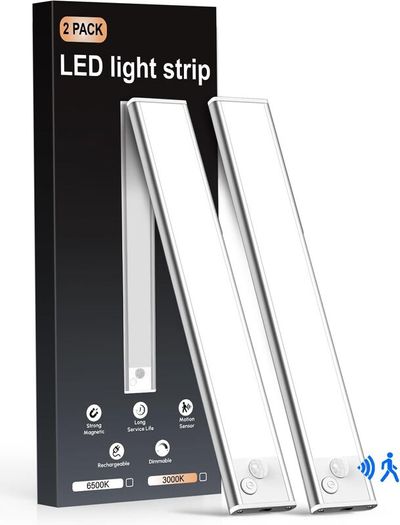 Demkia Under Cabinet Kitchen Lights LED, Motion Sensor Lights Indoor, 6500K Rechargeable Battery Operated Wardrobe Light, Wireless Magnetic USB Powered Strip Stick on Light for Shelf Stairs Counter [Energy Class G]