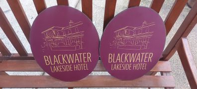 2 x blackwater lakeside hotel advertising signs ,not metal,lovely advertising display items,,buyer collects or pays postage thank you,,price for both ,or sell separate,sold as seen .