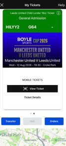 Manchester United v Leeds United ticket