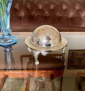 Vintage Silver Colour Roll Top Butter Dish with Glass Insert or Ornate Caviar Server