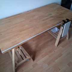solid birch wooden desk with peg board
