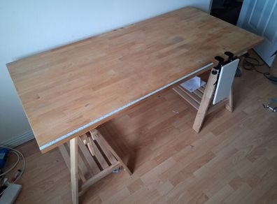 solid birch wooden desk with peg board