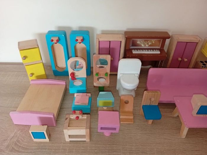 Large Collection of Wooden Dolls house furniture mostly large scale job lot