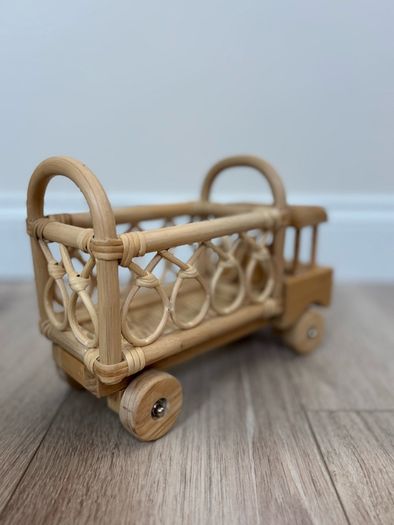 Small Rattan and Wooden Truck with working wheels