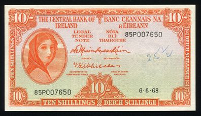 IRELAND - 10 Shillings Banknote 06.06.1968 P-63a - Lady Lavery (VF)