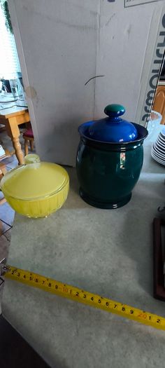 3 spreat items- Vintage Disney Mickey Mouse Figurine Fire Chief Fireman Hydrant Hose 3.5 inchs Korea 12.00 euro. 2 -  Denby Metz Storage Jar + Lid 38.00 euro. 3 - Candy, sugar, or trinkets yellow, ribbed glass storag and lid 32.00 euro.