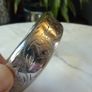 Vintage Solid Silver Hinged Bangle Birmingham 1972 Engraved Floral 27g. With Safety Chain Image 3