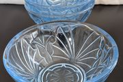 Vintage Blue Pressed Glass Floral Dessert Bowls Set of 4 Retro Glassware