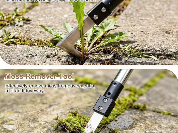 Patio Weed Remover Tool, 160 cm Weed Brush Long Handle, Heavy Duty Patio Scraper & Wire Brush, 3 Different Durable Weeder Tools Heads for Cleaning Block Paving and Driveway