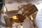Public Desire Gold  Block Heeled  Sandles