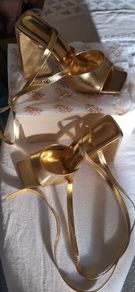 Public Desire Gold Block Heel Sandles.