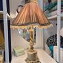 Vintage Midcentury retro antique  silk shade onyx marble Table lamp Image 2