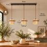 3 Light Travertine Pendant Ceiling Light with Natural Wood Accents Japandi Style Image 2