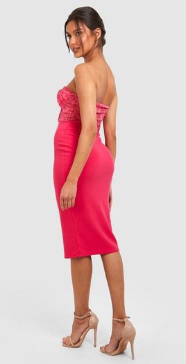 Pink Lace Bandeau Midi Dress Brand New
