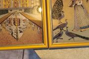 Set of 2 framed Gemstone Painting From Rajasthan, India in golden frame.
