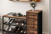 3-Tier Shoe Bench with 4 Drawers and Seat, Shoe Rack with Storage Space