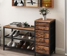 3-Tier Shoe Bench with 4 Drawers and Seat, Shoe Rack with Storage Space