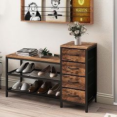 3-Tier Shoe Bench with 4 Drawers and Seat, Shoe Rack with Storage Space